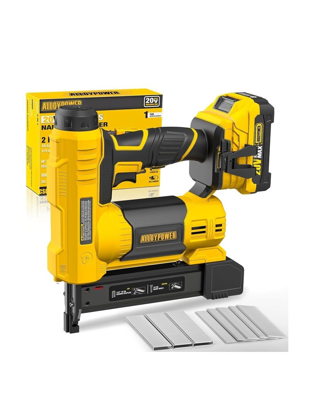 20V Nail Gun Battery Powered 2 in 1 Cordless Brad Nailer/Electric Stapler 2.0Ah